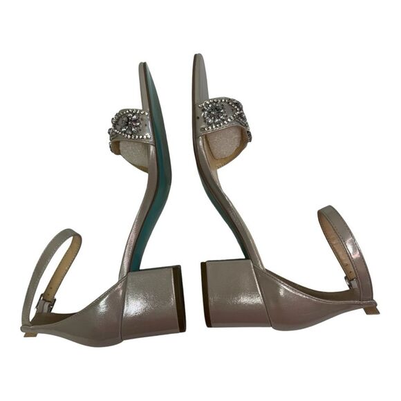 Betsey Johnson Mel Silver Rhinestone Embellished Block Heel Ankle Strap Sandals - Picture 4 of 8